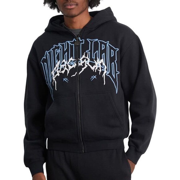 PacSun NL25h+ Hoodie Size Medium Nightlab Angel Wing Graphic Black Blue Comfort - Picture 1 of 9